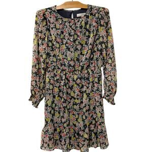 Ann Taylor LOFT | Dress Floral Long Sleeve Metallic Fun Flirty- Medium Petite